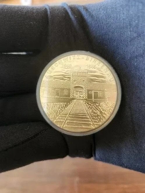Auschwitz 1945 Tweede Wereldoorlog WW2 vergulde Goud Plak, Ophalen, Landmacht, Nederland, Kunstobject