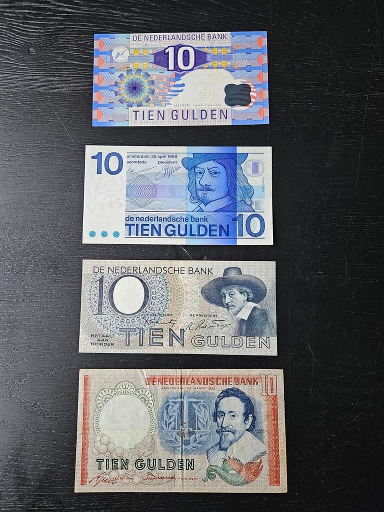 Set van 4 verschillende Nederlandse 10 gulden biljetten, Ophalen, 10 gulden, Setje