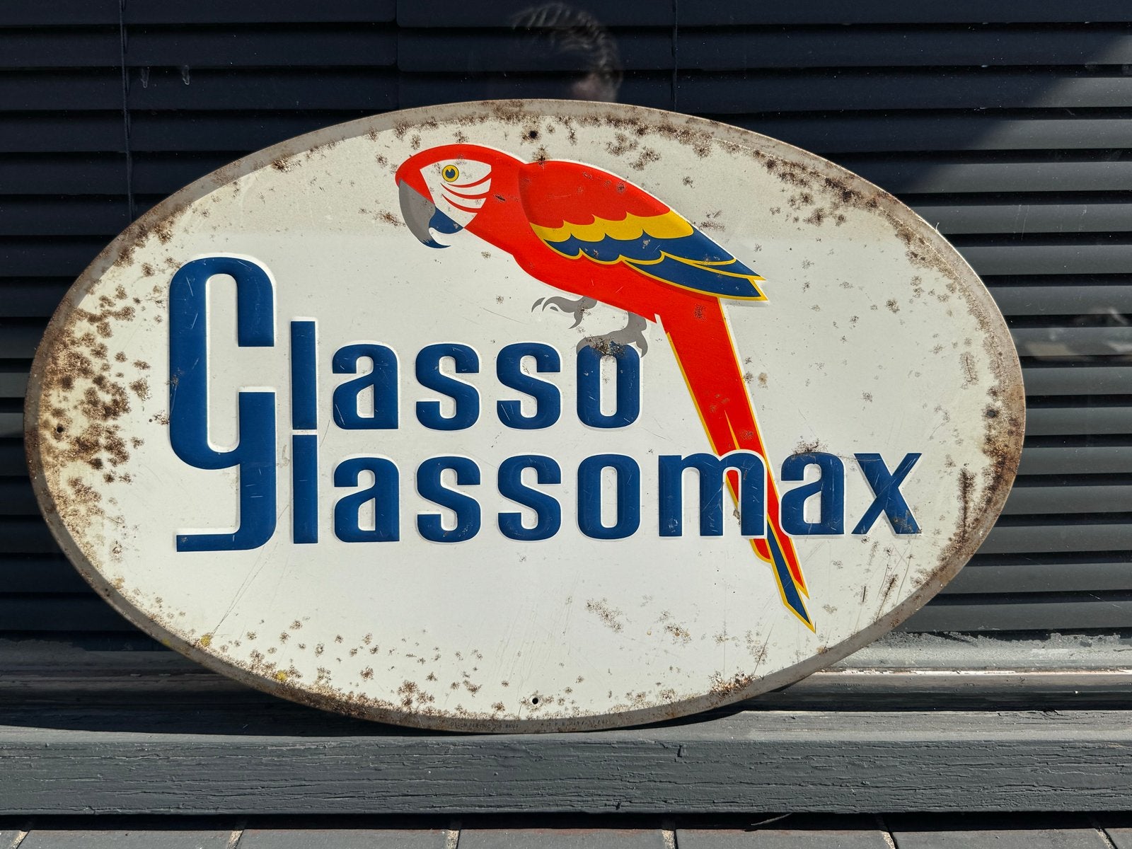 Vintage Glasso Glassomax reclamebord papegaai, Verzamelen, Merken en Reclamevoorwerpen, Reclamebord, Gebruikt, ., Ophalen of Verzenden