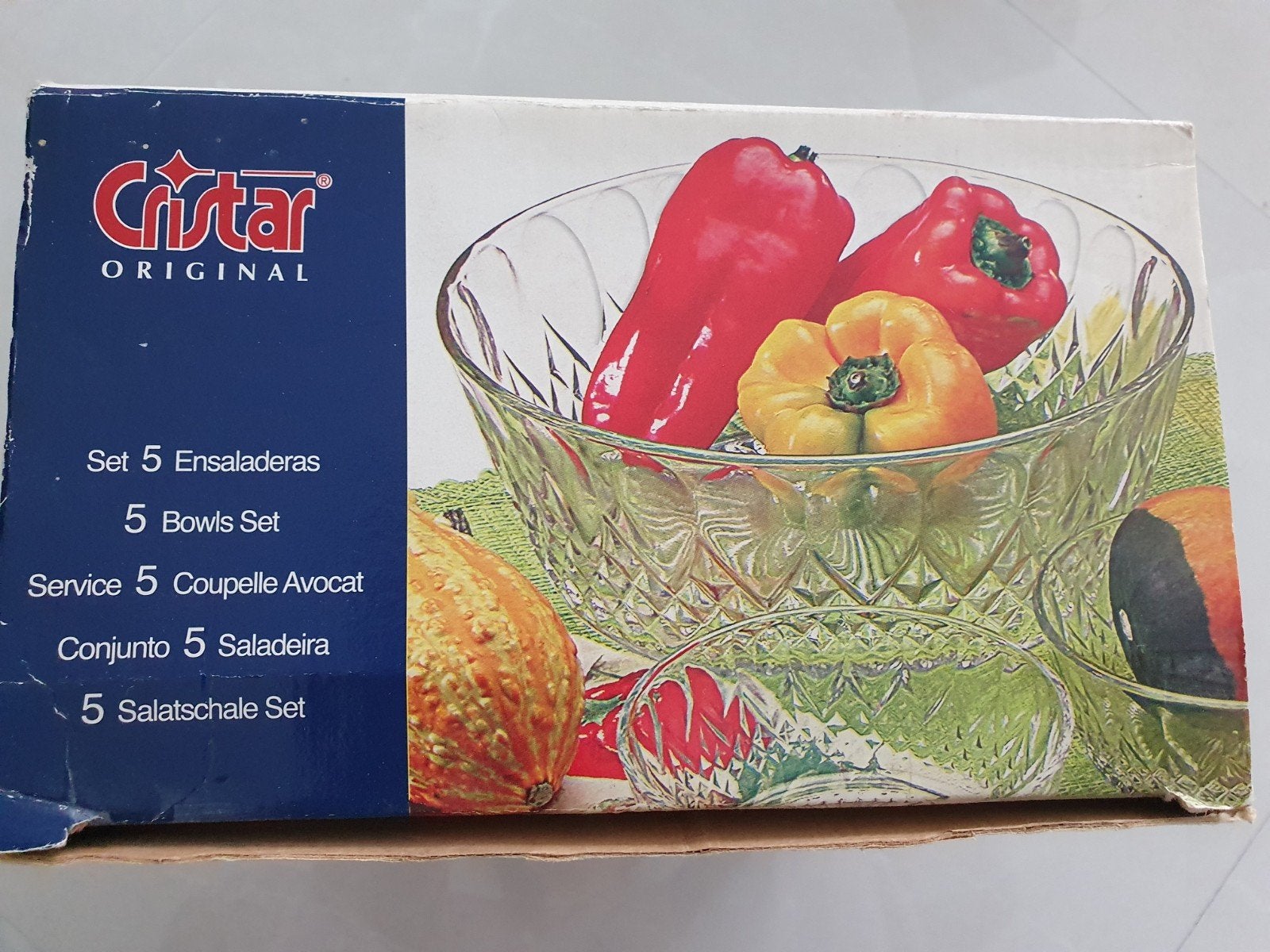 Nieuwe Cristar Original Saladeschaal Set - 5-delig, Huis en Inrichting, Ophalen of Verzenden, Nieuw, Glas, Schaal of Schalen