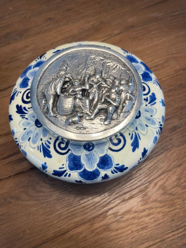 Antique Vintage Delft Holland met zilveren deksel, Verzenden