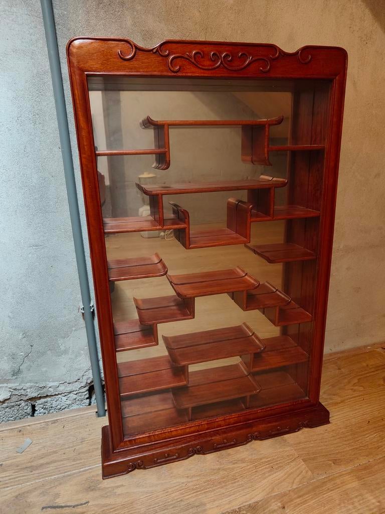 Vintage Chinees design wandkast/vitrine kast, Ophalen, 25 tot 50 cm, 50 tot 100 cm, Minder dan 100 cm