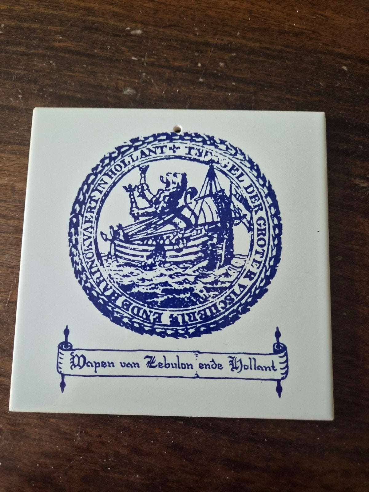Delfts blauw tegeltje - Wapen van Zebulon ende Hollant, Verzamelen, Ophalen of Verzenden, Zo goed als nieuw