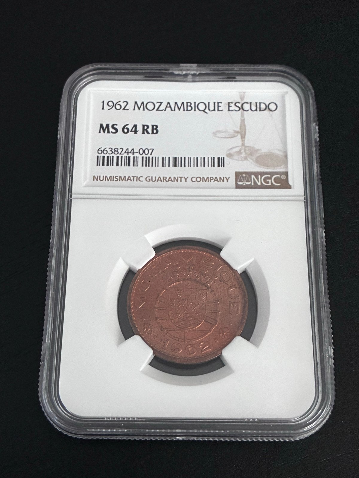 1962 Mozambique Escudo MS 64 RB NGC munt, Ophalen of Verzenden, Overige landen, Losse munt, Zilver