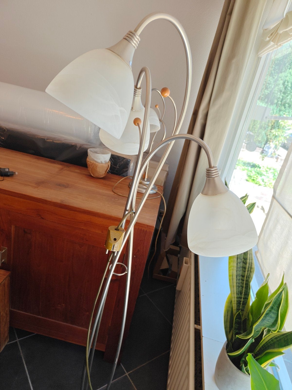 Complete set lampen: hang-, dressoir-, staande en wandlamp, Ophalen, Gebruikt, Glas, Modern klassiek