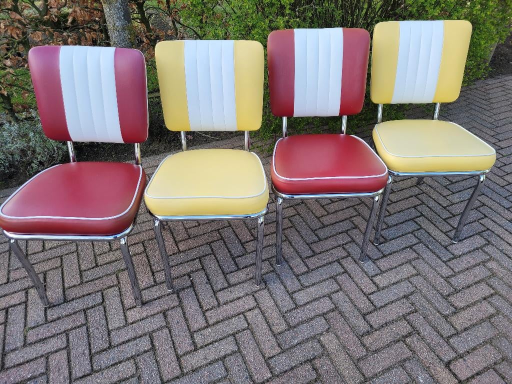 4 Amerikaanse Bel Air diner stoelen retro fifties sixties, Ophalen, Gebruikt, Overige kleuren, Vier