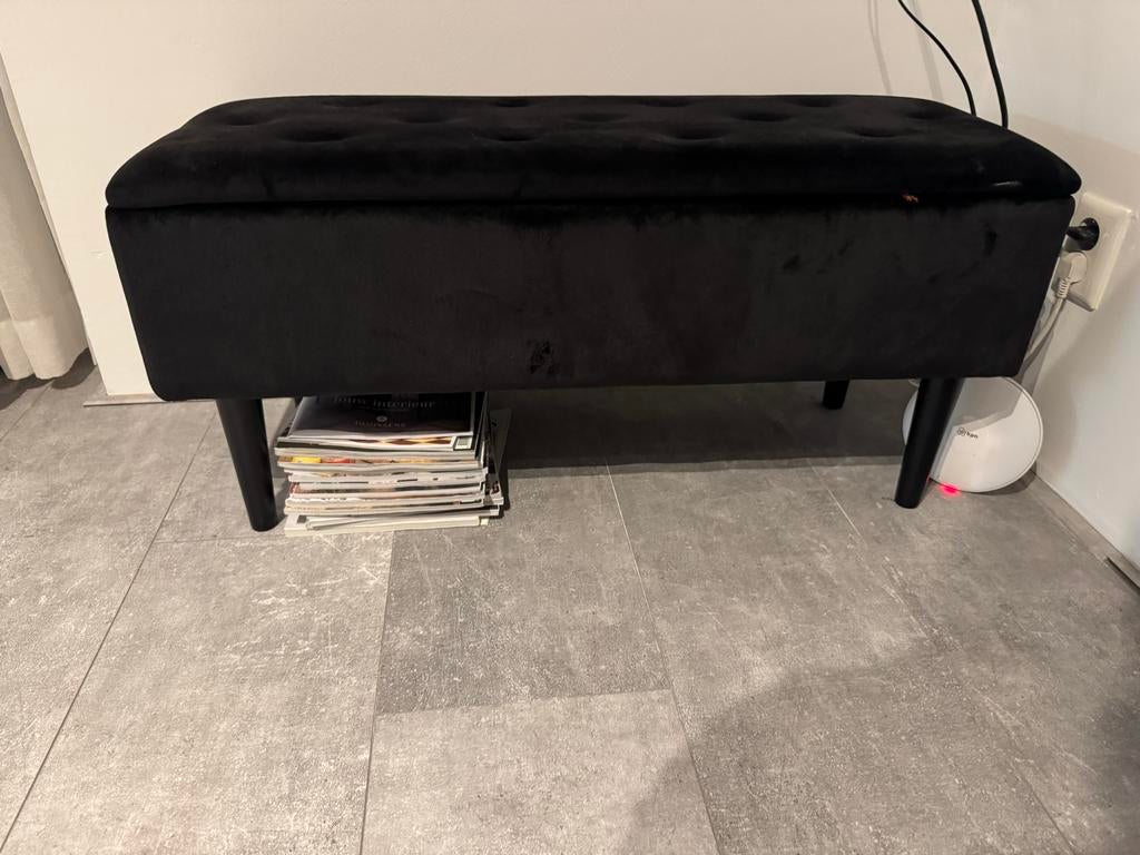 Zwart velvet opbergbankje / poef, 50 tot 75 cm, Ophalen of Verzenden, Zo goed als nieuw, 100 tot 125 cm
