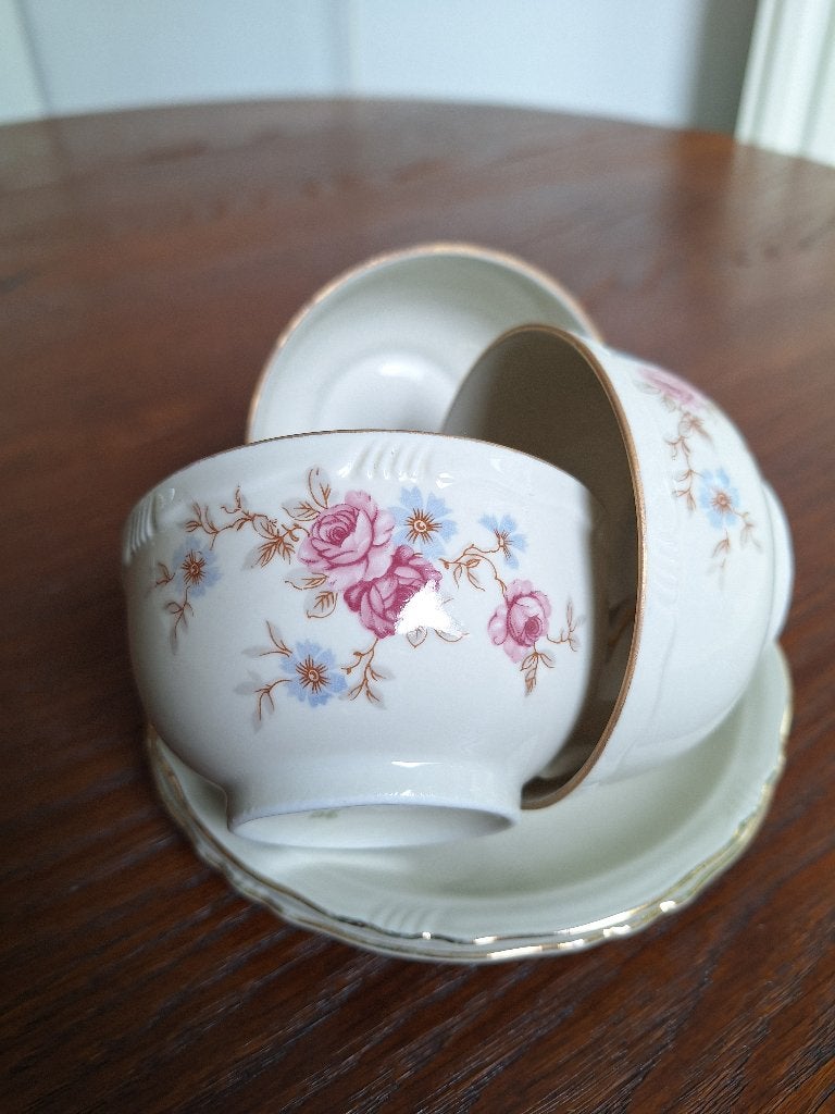 Vintage Theekopjes met Rozen (3 stuks) Bareuther Bavaria, Antiek en Kunst, Ophalen of Verzenden
