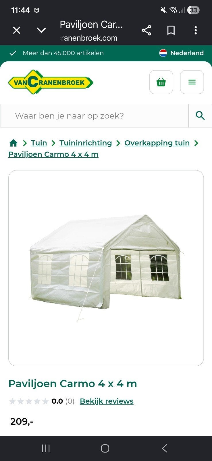 Paviljoen Justo 4x4M - Goede staat, Gebruikt, Ophalen of Verzenden, 4 tot 6 meter, Paviljoen