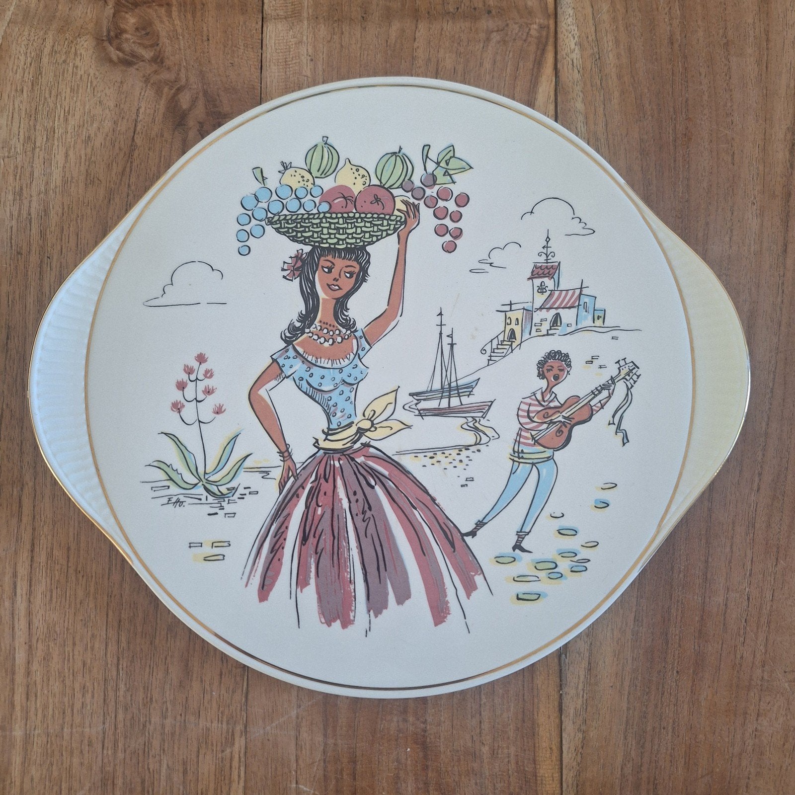 Vintage Grünstadt Keramisch Taart Plateau Jaren '50, Ophalen of Verzenden
