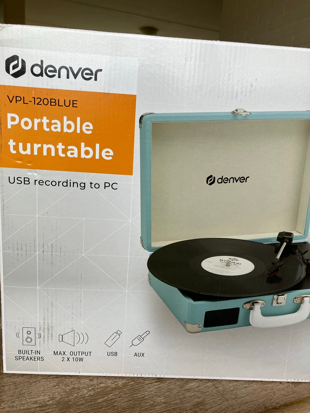 Denver VPL-120BLUE Draagbare Platenspeler met USB, Overige merken, Nieuw, Ophalen of Verzenden, USB-aansluiting