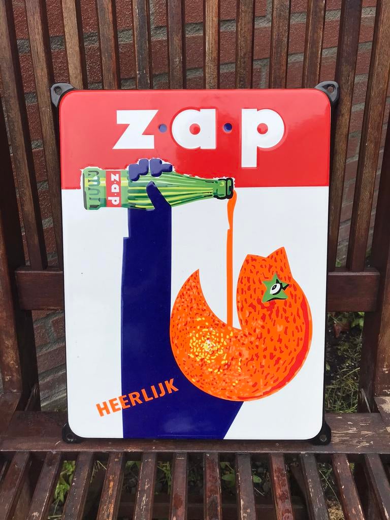 Zap emaille reclamebord, Ophalen of Verzenden, Zo goed als nieuw, Reclamebord