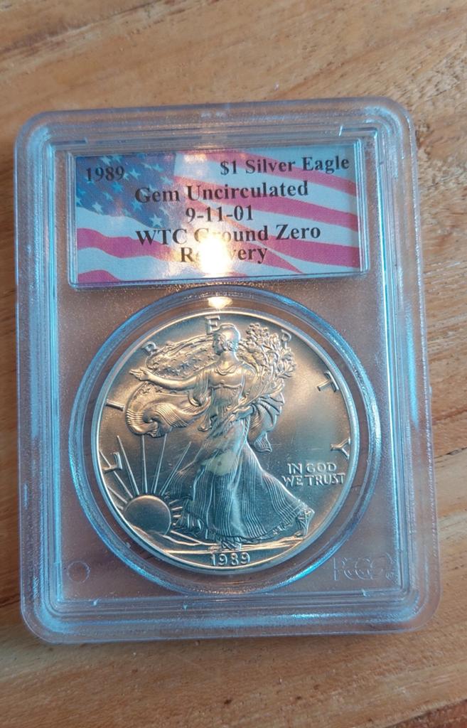 1989 munt $1 Silver Eagle WTC Ground Zero Amerika zilver, Postzegels en Munten, Munten | Amerika, Ophalen of Verzenden