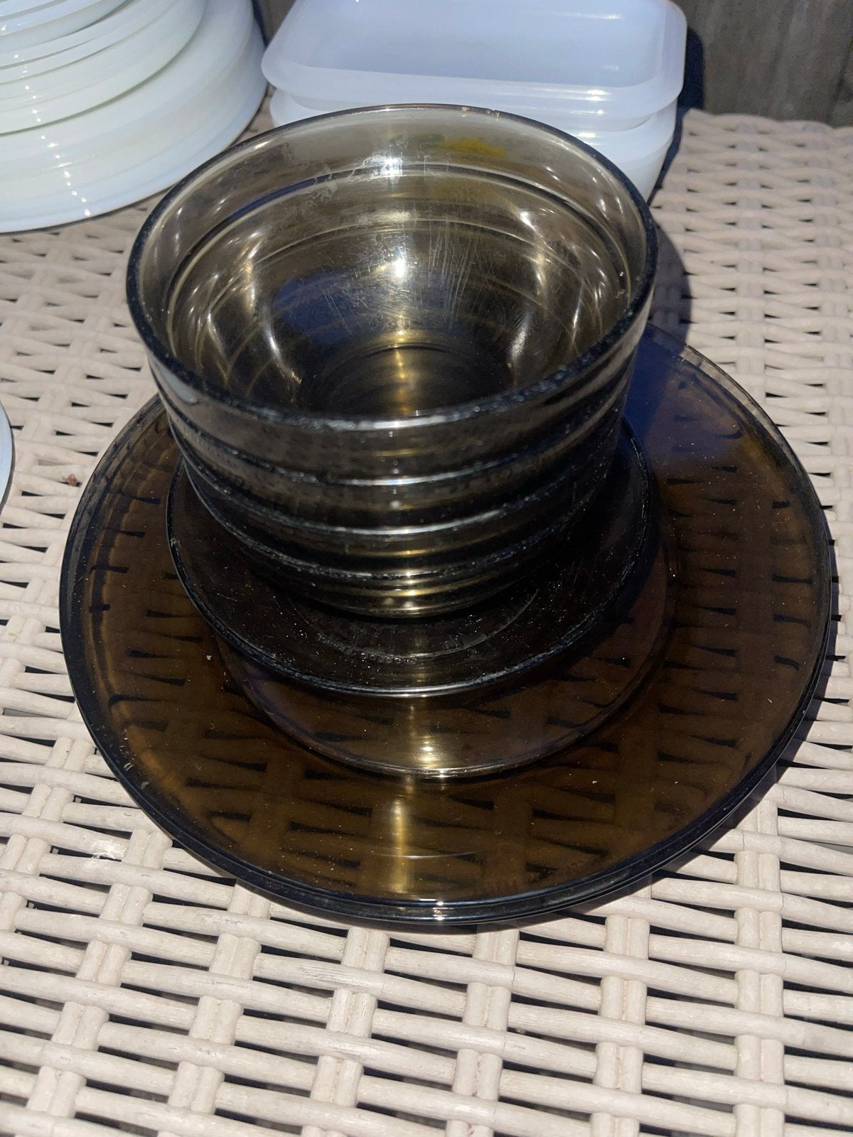 Vintage arcoroc Rookglas borden kommen, Gebruikt, Vintage, Ophalen of Verzenden, Glas