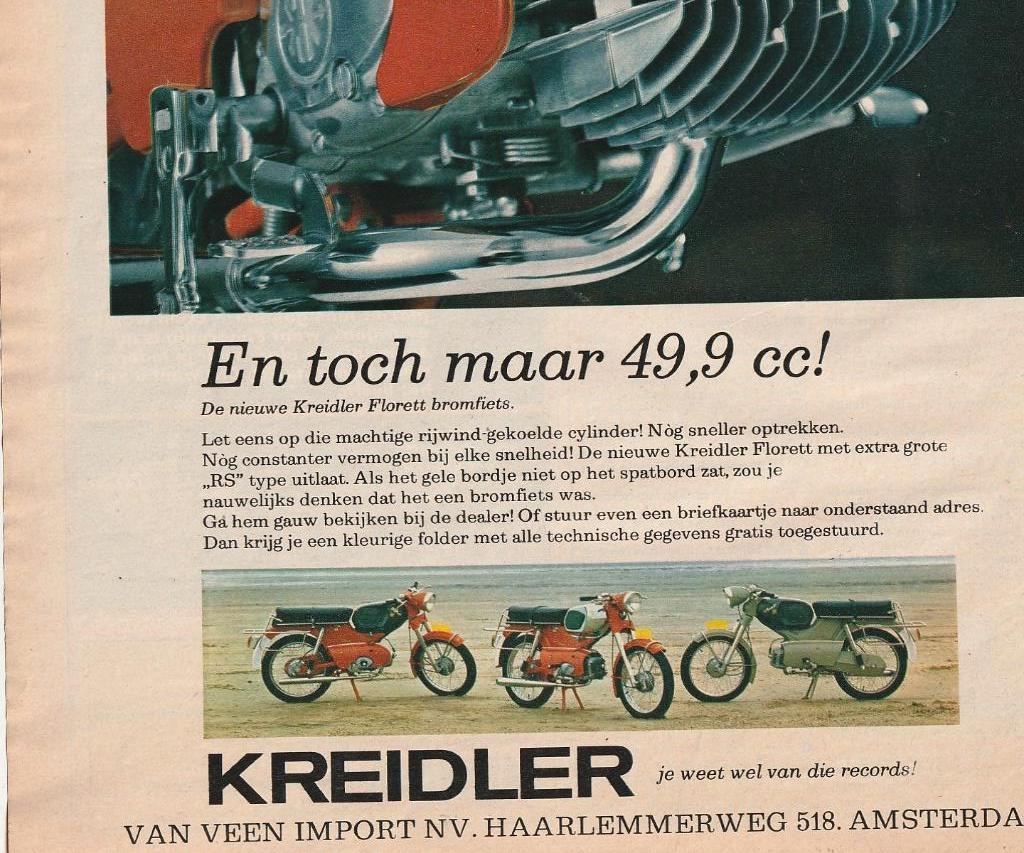 Retro reclame 1970 Kreidler brommer Florettt van de records, Verzenden, Overige typen