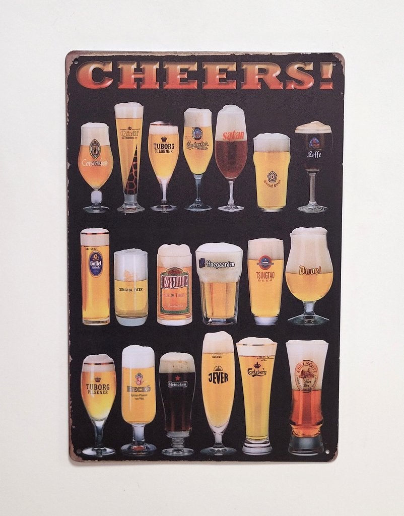 Bier glazen cheers merken reclamebord van metaal wandbord, Verzamelen, Biermerken, Ophalen of Verzenden, Nieuw, Reclamebord, Plaat of Schild