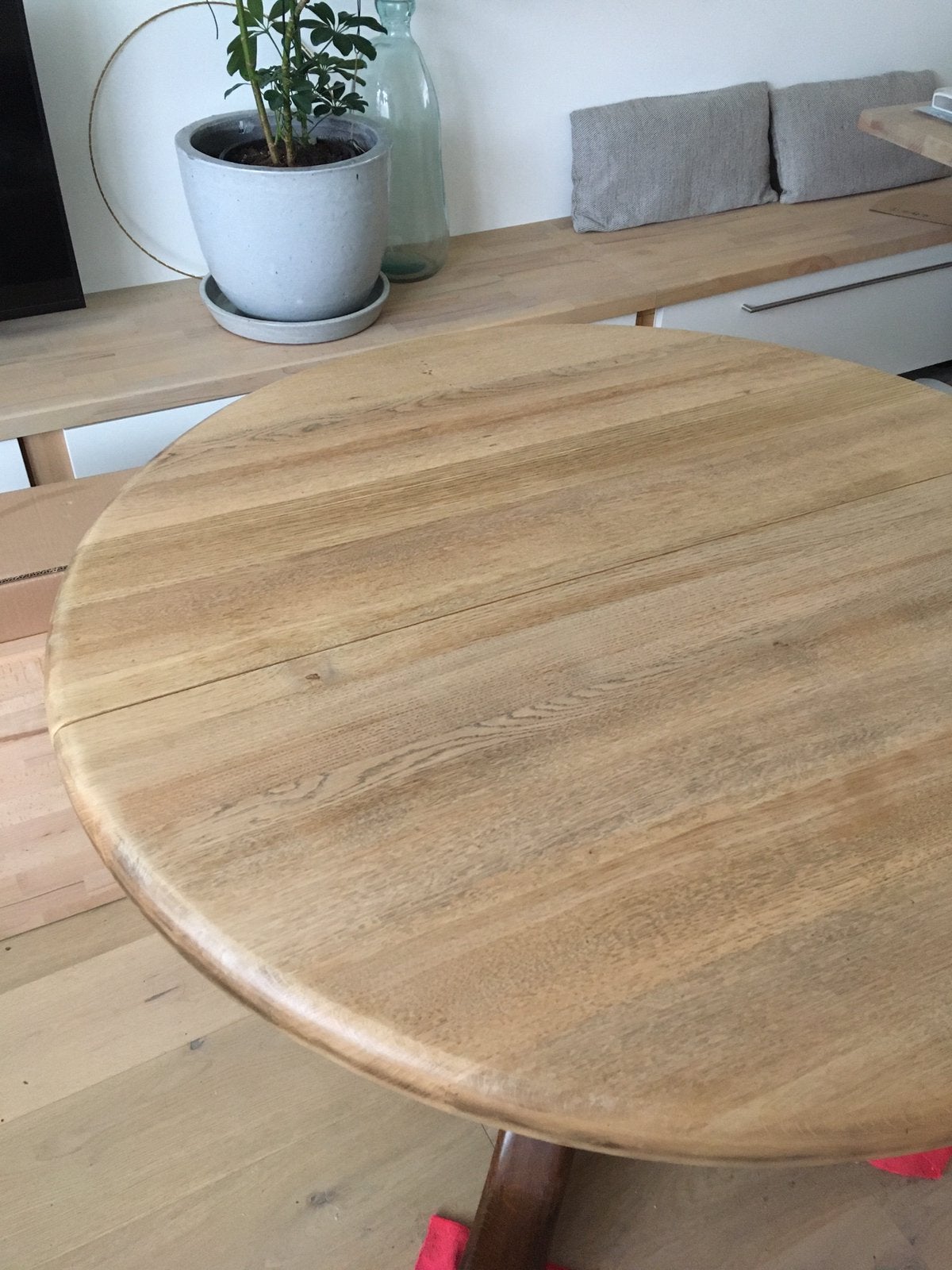 eettafel massief eikenhout eiken rond uitschuifbaar, Ophalen, Gebruikt, 100 tot 150 cm, 100 tot 150 cm