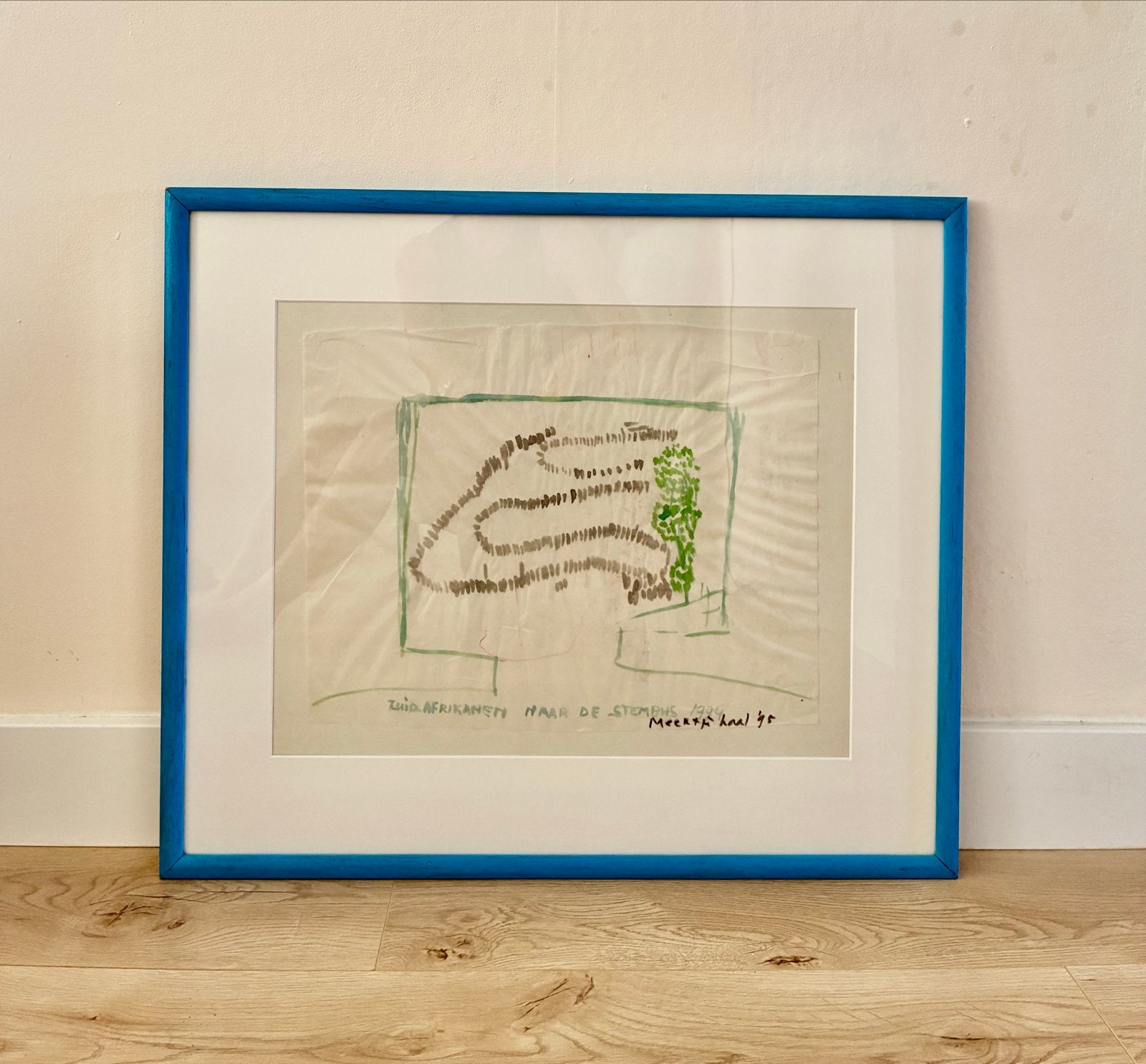 Uniek kunstwerk Meertens Kool - "Zuid-Afrika: Naar de Stroom, Ophalen, Tekening, Gemengde techniek, Gesigneerd