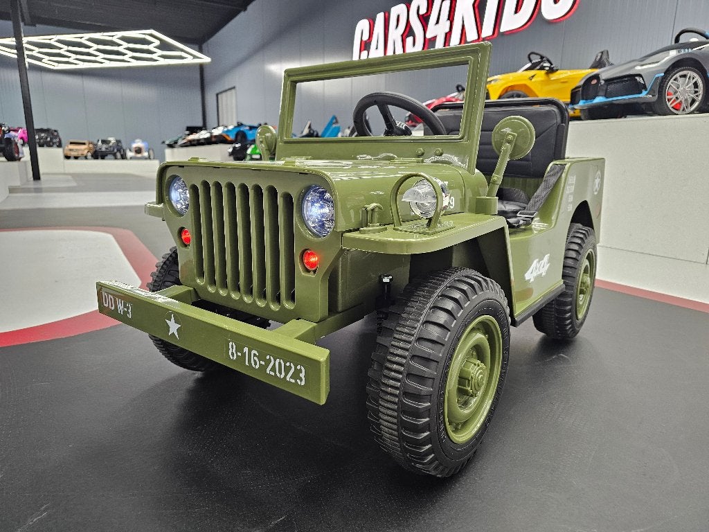 Willy Jeep - 12 volt - 4 motors - soft start - leren zit -RC, Ophalen of Verzenden, Nieuw, Afstandsbediening
