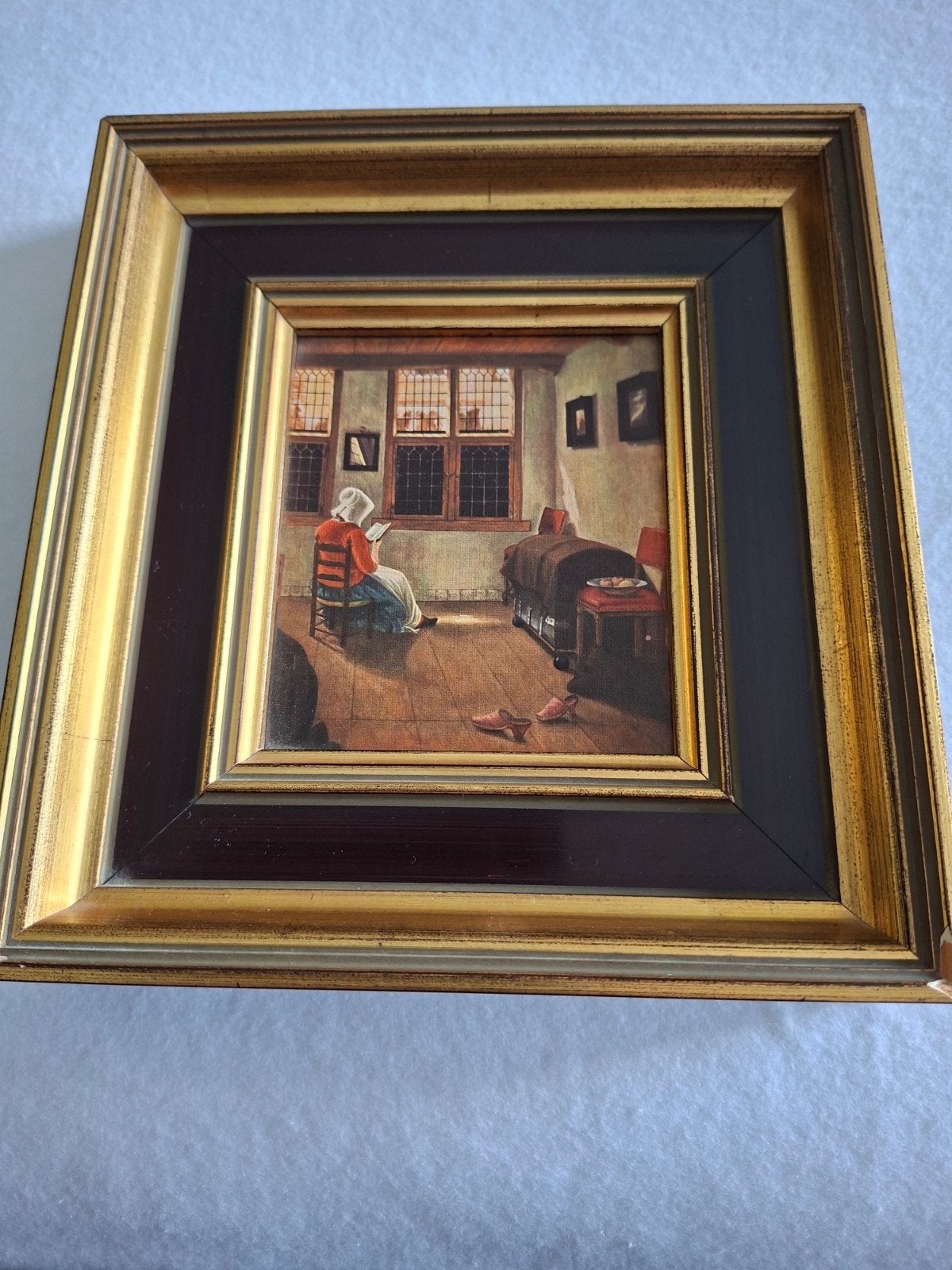 Miniatuur Schilderij 'Lezende Vrouw' naar Pieter de Hooch, Antiek en Kunst, Ophalen of Verzenden