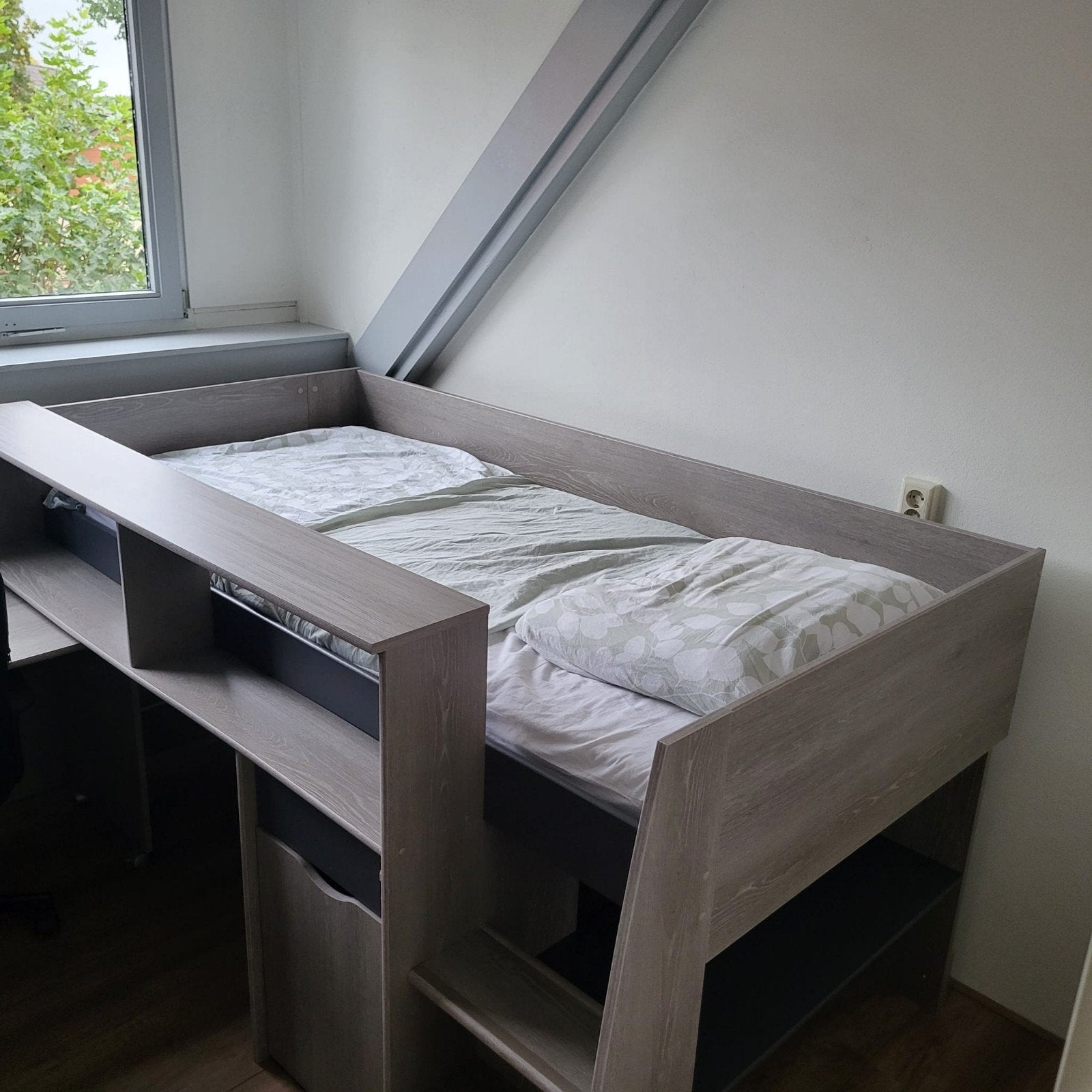 Halfhoogslaper met bureau en opbergruimte, Ophalen, Gebruikt, 90 cm, Eenpersoons