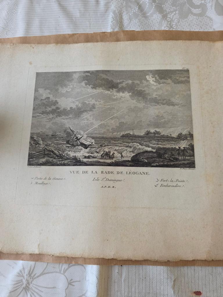 Antieke Gravure: Vue de la Rade de Léogane,, Ophalen of Verzenden, Landschap, 1700 - 1799, Origineel