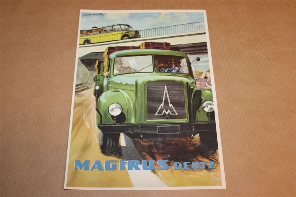 Reclame-affiche Magirus Deutz vrachtwagen - 1955 !!, Ophalen of Verzenden, Zo goed als nieuw, Auto's