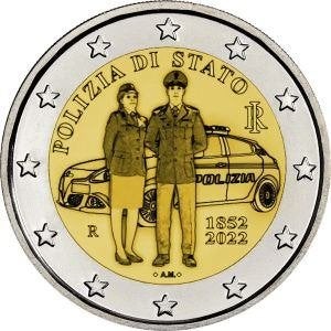 2 Euro Italie 2022 UNC - 170 jaar Polizia di Stato, Postzegels en Munten, Verzenden, Italië, 2 euro, Losse munt
