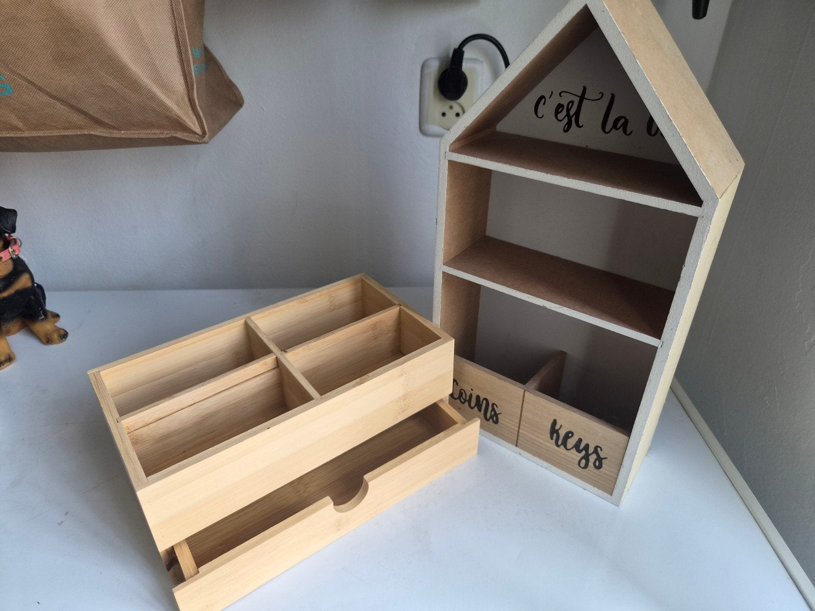 Houten Opbergers: Sleutelrekje & Bureau Organizer, Ophalen, Hout, Beige, Zo goed als nieuw