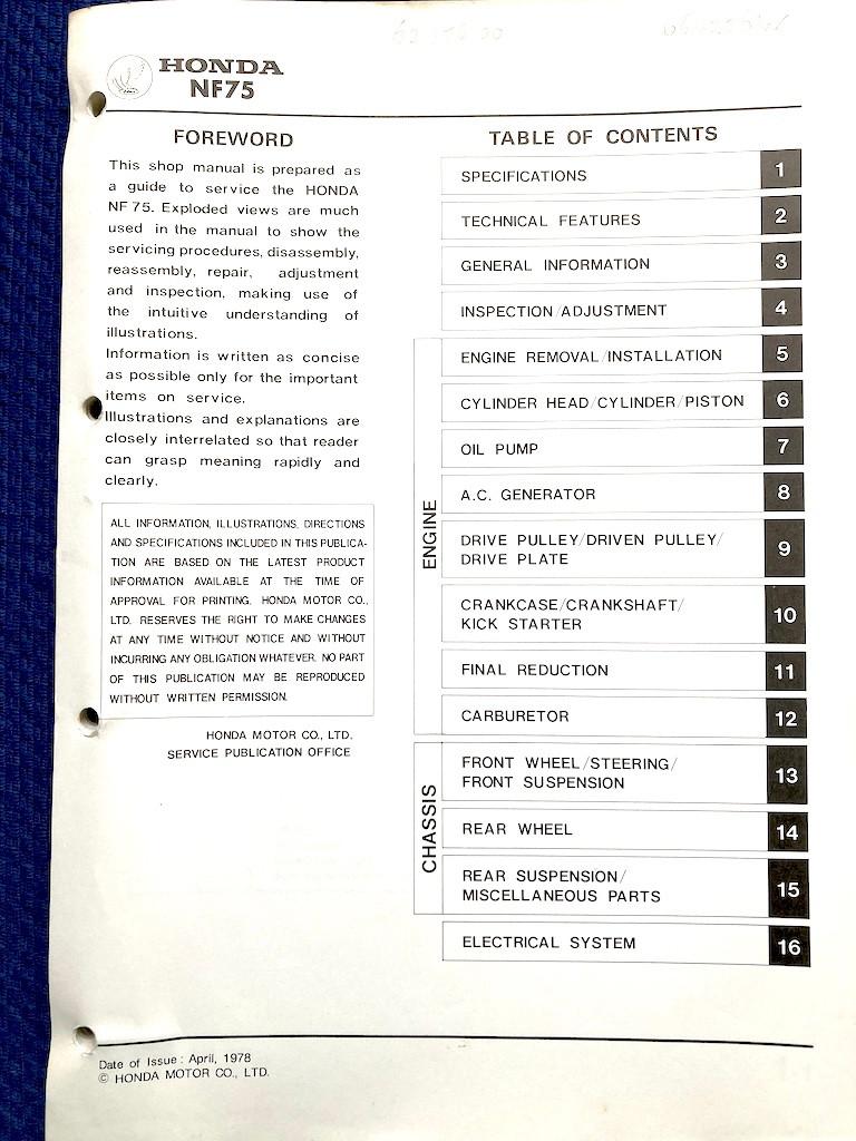 Honda NF75 1979 Service Manual, Motoren, Verzenden, Honda