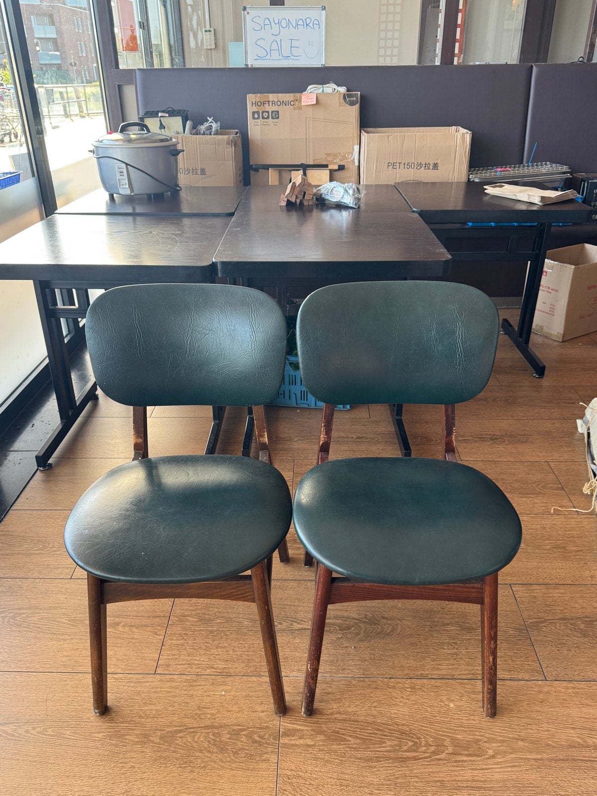 Set van 2 Vintage Eetkamerstoelen - Groen Kunstleer, Ophalen