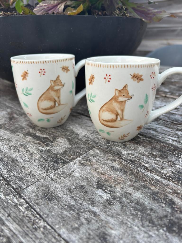 Claire en eef 2 cappuccino mokken vos, Huis en Inrichting, Verzenden