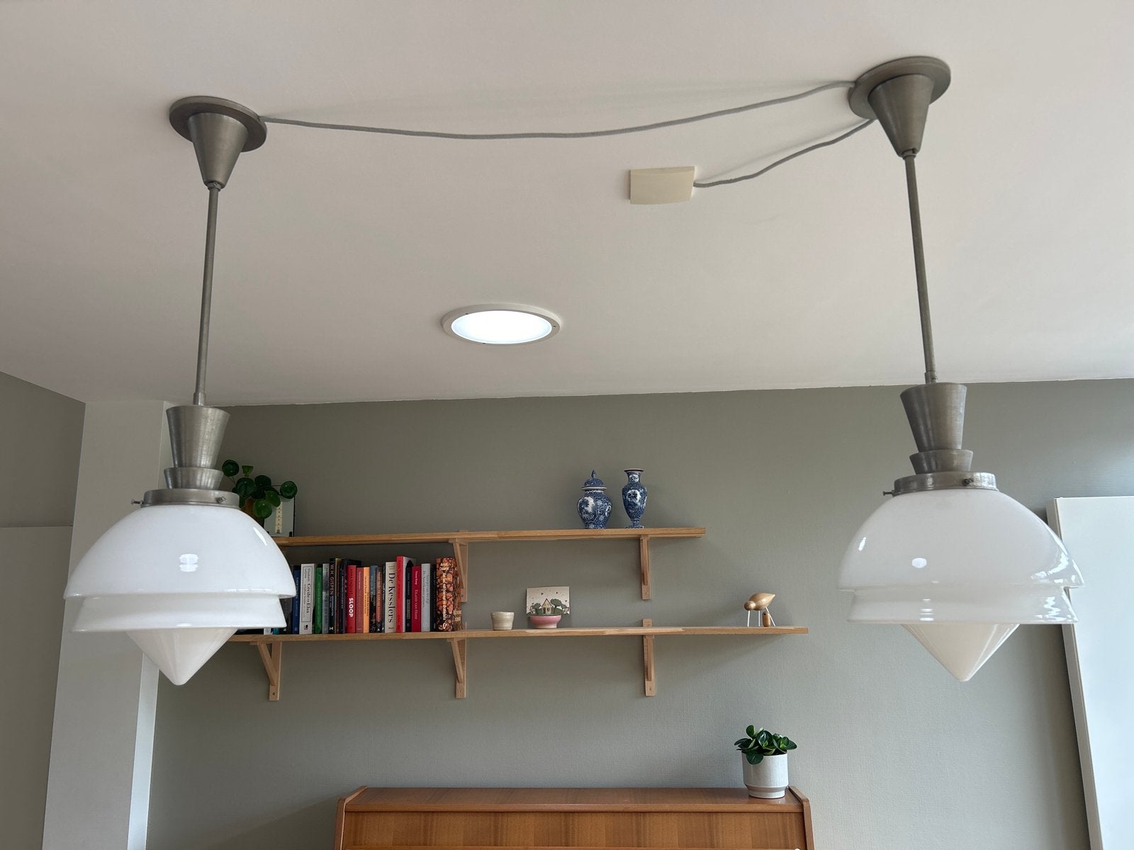 Set van 2 gispen / giso  hanglampen classic punt GI-7004, Ophalen, Gebruikt, Glas, E27 (groot)