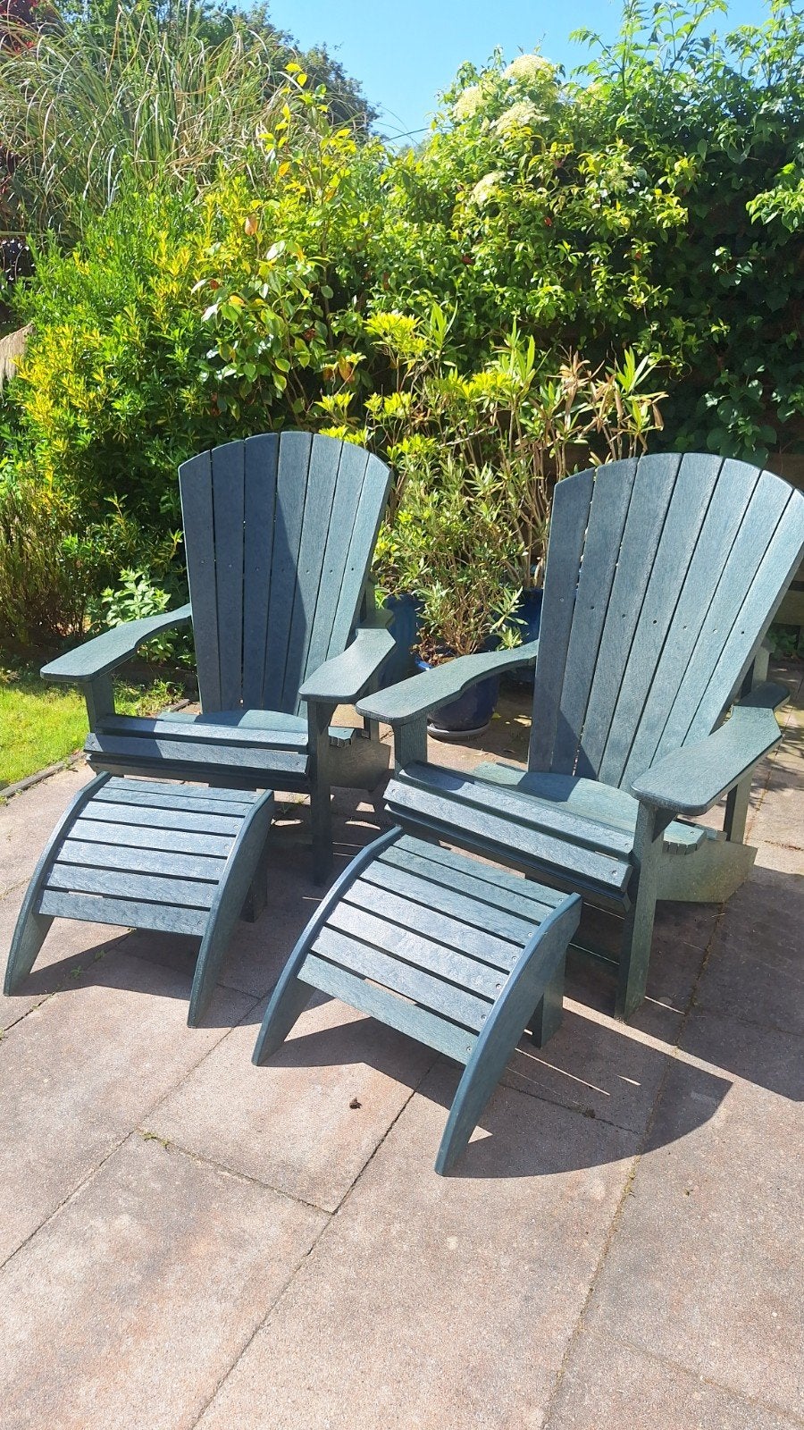 Originele Adirondack chair met voetenbank, massief kunsstof, Ophalen, Zo goed als nieuw, Kunststof
