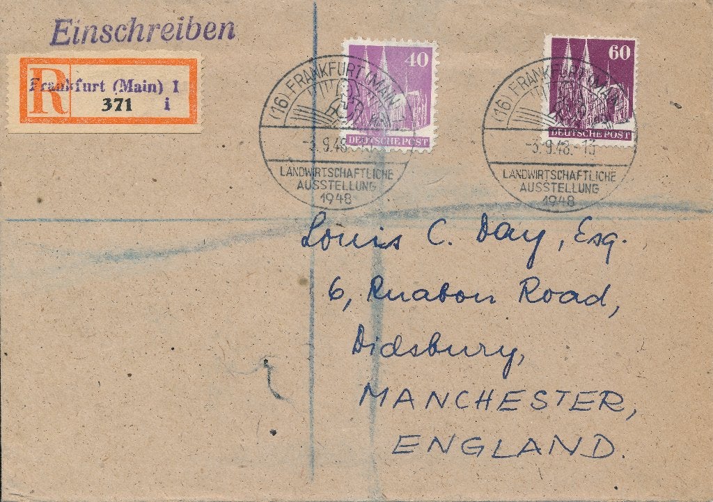 BIZONE. R-brief naar Engeland 03.9.48, Ophalen of Verzenden, BRD, Gestempeld