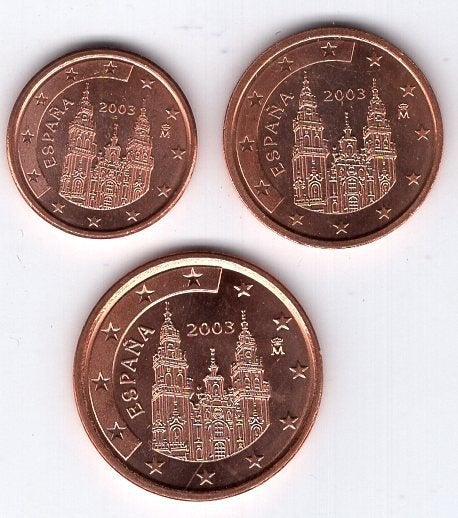 1 + 2 + 5 Eurocent Spanje 2003 - UNC, Verzenden, Spanje, Overige waardes, Setje