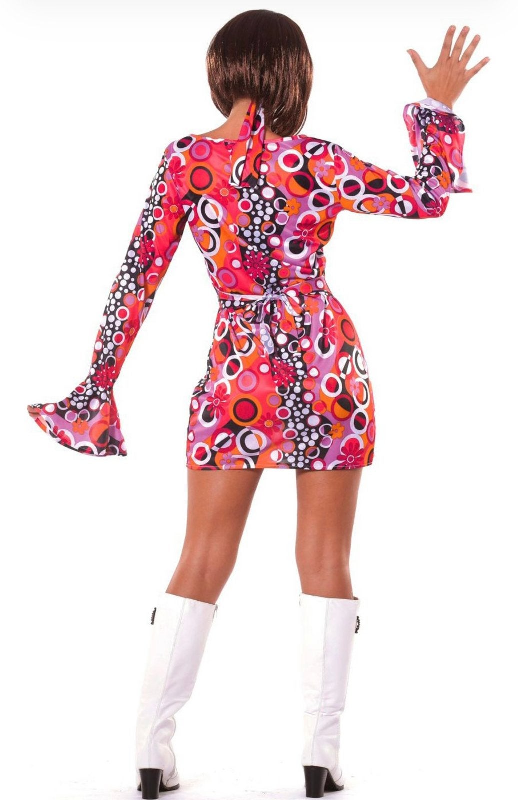 Disco jurk jaren 70 Flower Power  mt S, Carnaval, Ophalen of Verzenden, Zo goed als nieuw, Kleding