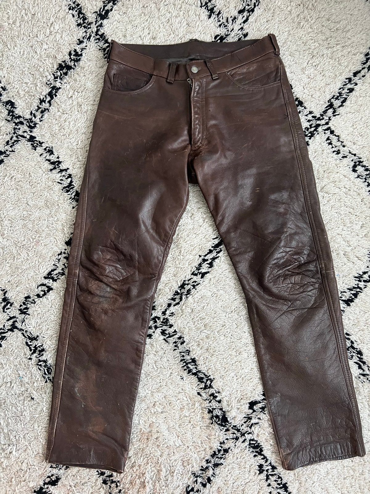 Vintage bruine leren broek, Ophalen of Verzenden, Gedragen, Bruin