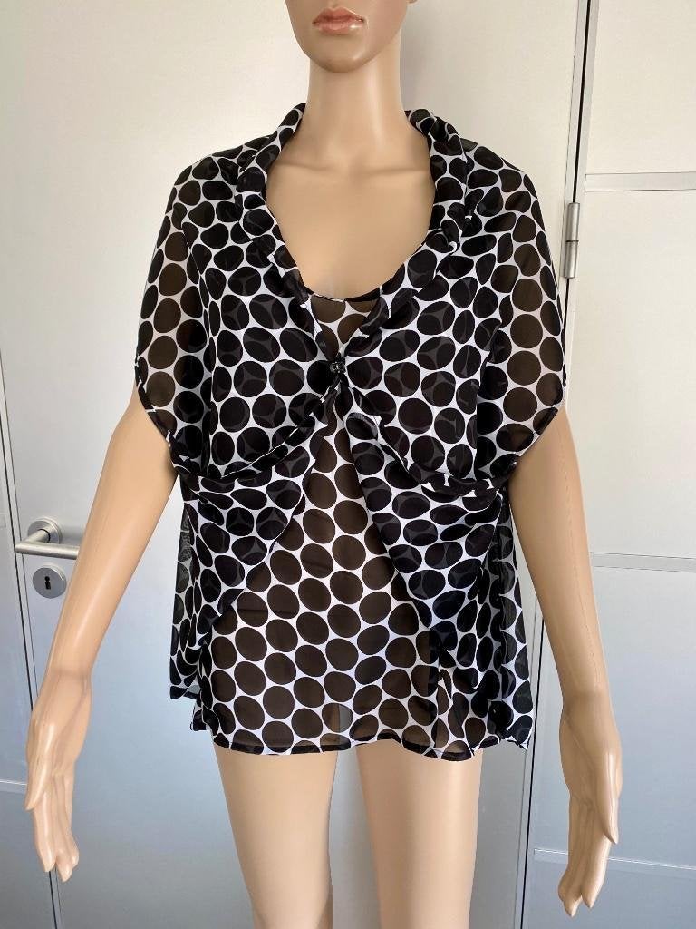H557 Promiss: maat 42=L aparte blouse top zwart/wit tuniek, Kleding | Dames, Promiss, Wit, Maat 42/44 (L), Ophalen of Verzenden
