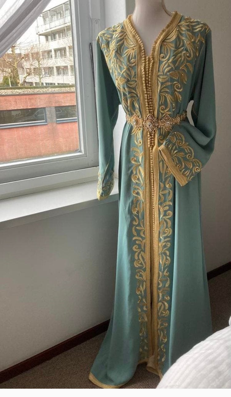 Takchita marokkaanse jurk zgan, Maat 38/40 (M), Overige typen, Blauw, Ophalen of Verzenden