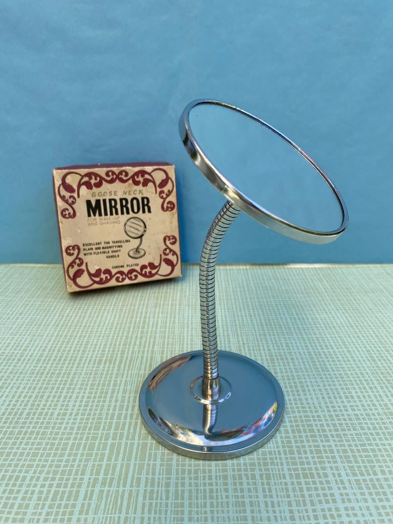 Vintage make up spiegel gooseneck mirror, zwaanhals spiegel, Ophalen of Verzenden, Rechthoekig, Minder dan 50 cm, Minder dan 100 cm