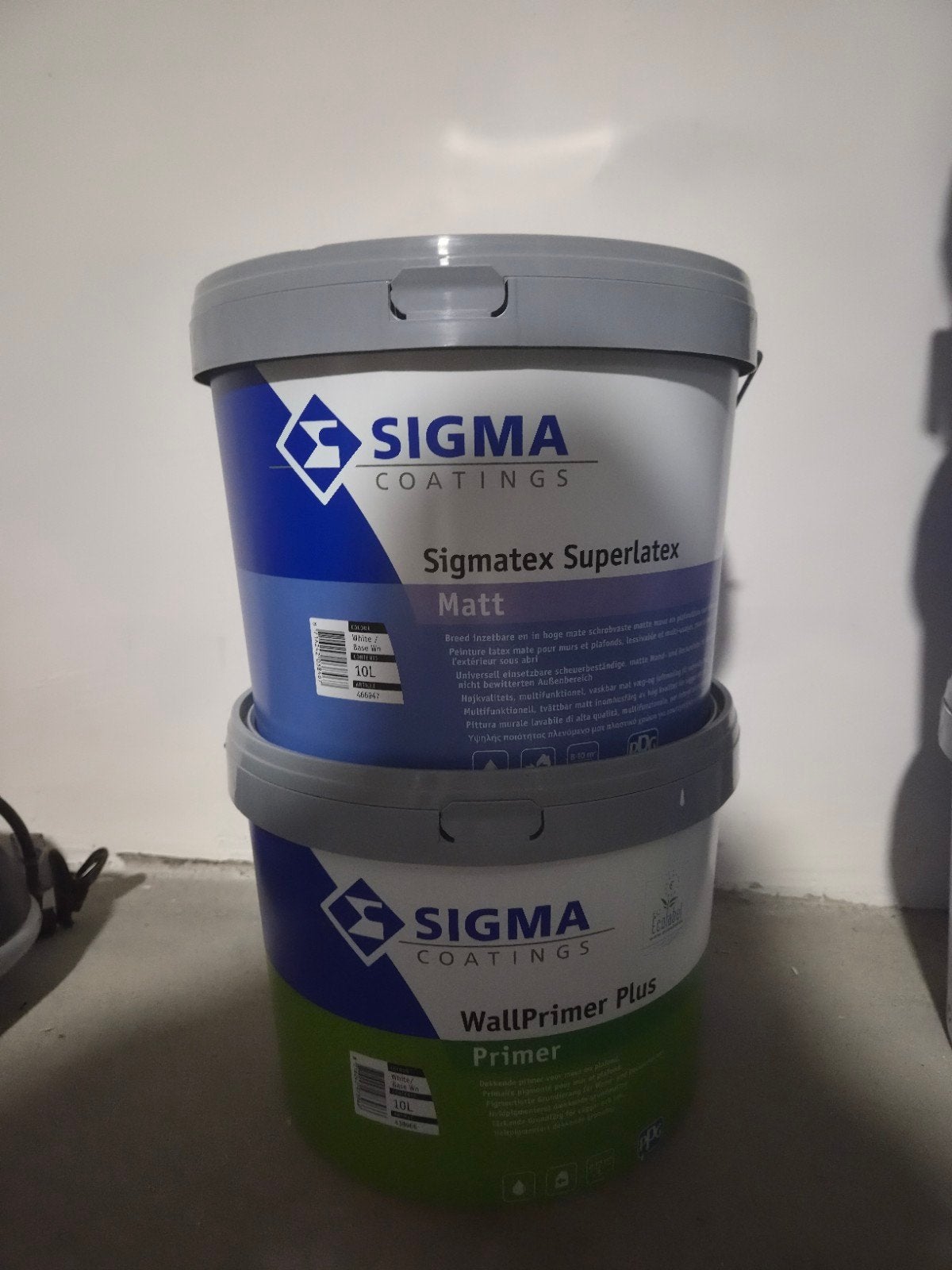 sigma wall primer plus en latex matt beiden 10L.  kleur wit, Ophalen, Nieuw, Wit