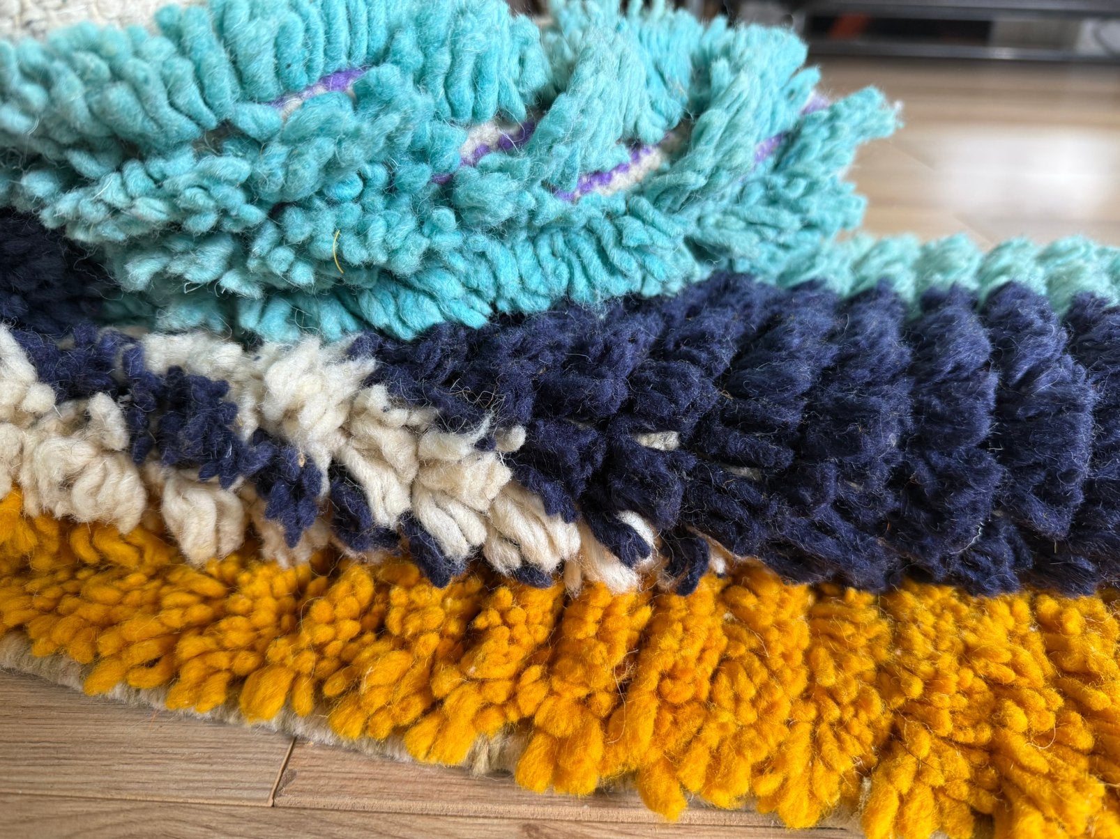 Kleurrijke Marokkaanse loper – handgeknoopt 333 x 80 cm, Blauw, 1053 ML, Amsterdam, Info@bababoho.com, Zo goed als nieuw