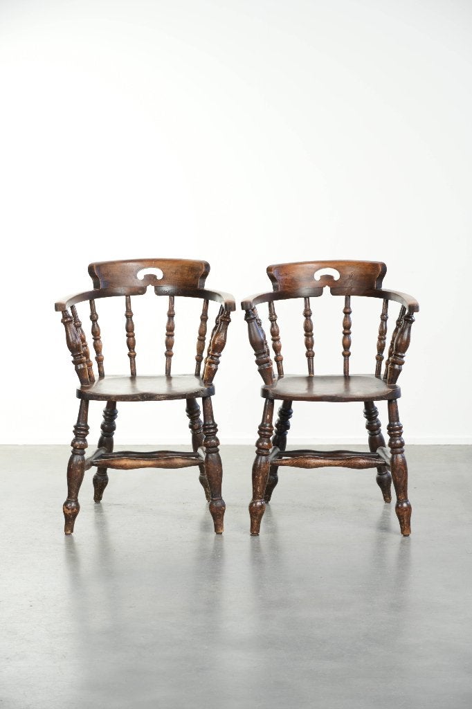 Set van twee antiek Engelse captain chairs uit eind 19e eeuw, Ophalen