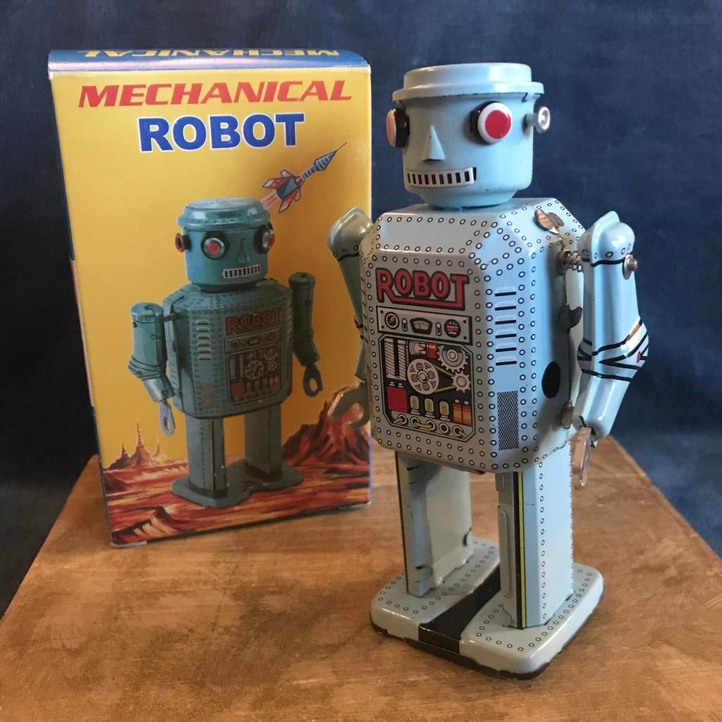 Mechanical robot van blik in originele doos, Antiek en Kunst, Antiek | Speelgoed, Ophalen of Verzenden