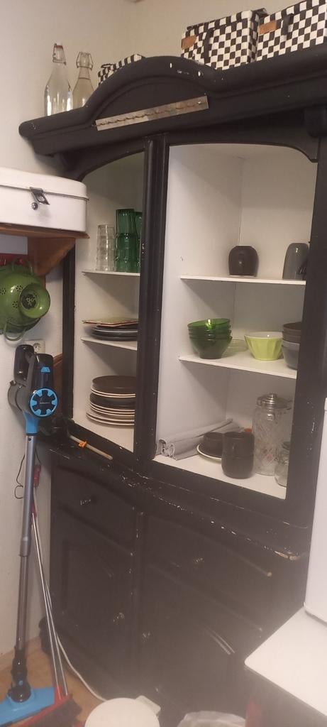 Zwarte buffetkast, 2-delig, Ophalen, Gebruikt, 25 tot 50 cm, 200 cm of meer