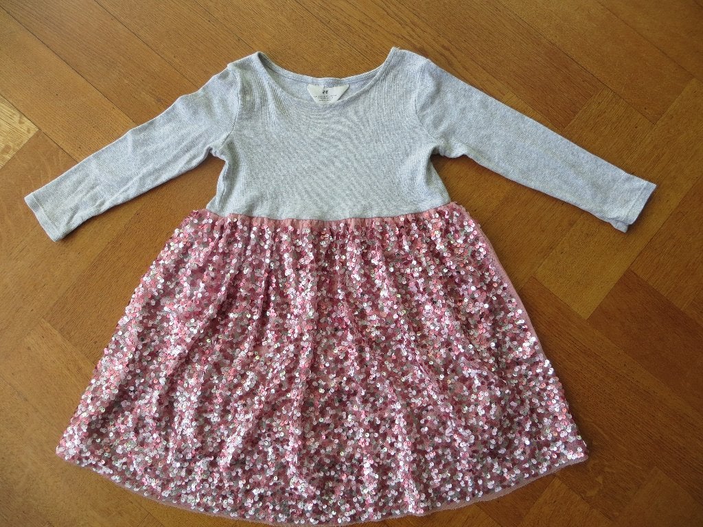 H&M Jurk Roze Tule met pailletten en grijs pasje Mt 110/116, Meisje, Ophalen of Verzenden, Jurk of Rok, H&M.
