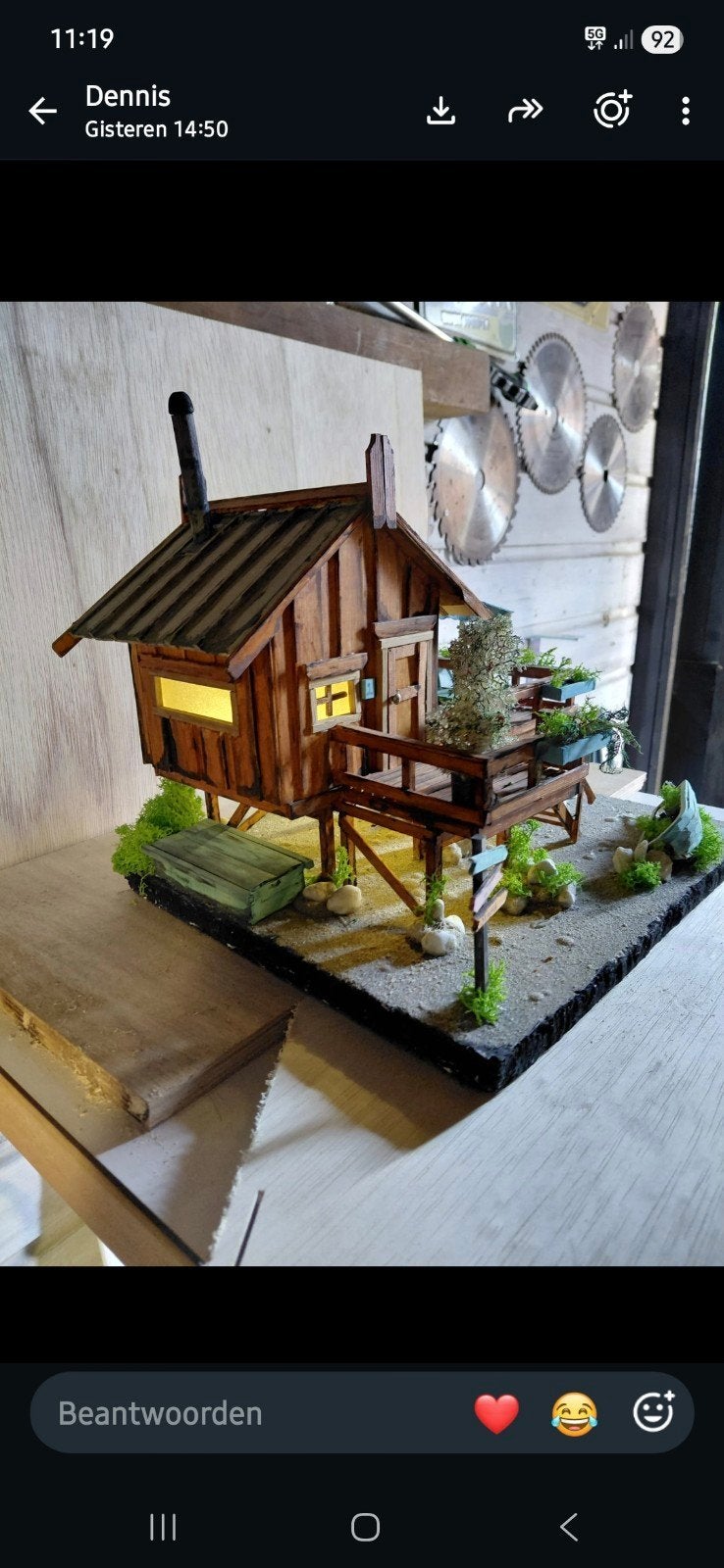 Miniatuur Beachhouse met Licht - Handgemaakt Diorama, Ophalen