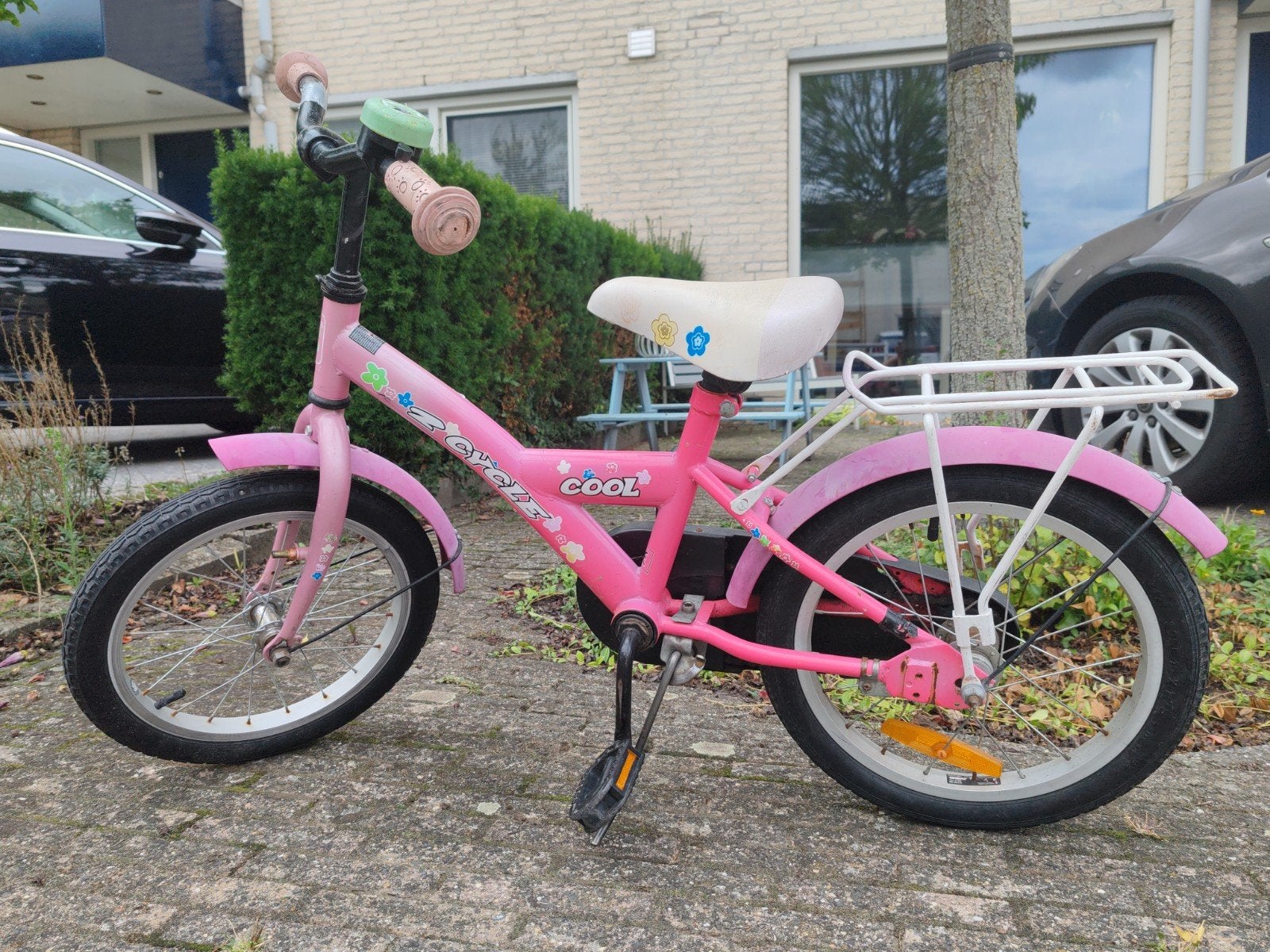 Roze kinderfiets 16 inch, Fietsen en Brommers, Fietsen | Kinderfietsjes, Ophalen, Gebruikt, Velgrem, 16 tot 20 inch