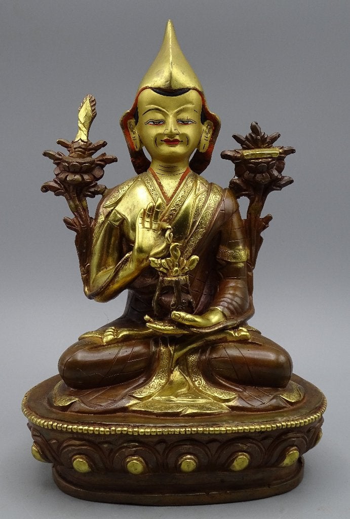 Goldface Tsongkhapa brons beeld 21,5 cm nepal, Verzamelen, Ophalen of Verzenden, Zo goed als nieuw, Beeld(je), Boeddhisme